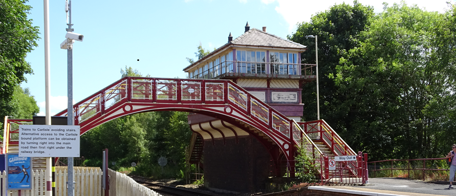The former signal box overlooking the platforms